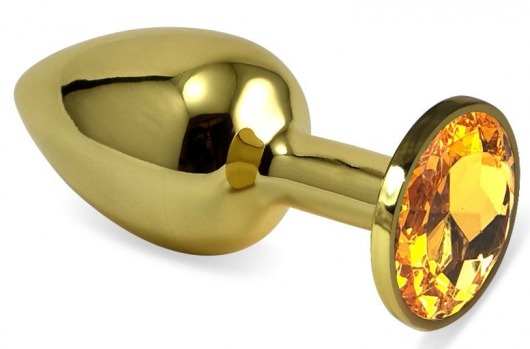 Золотистая анальная пробка с оранжевым кристаллом - 6,5 см. - Vandersex - купить с доставкой в Новосибирске