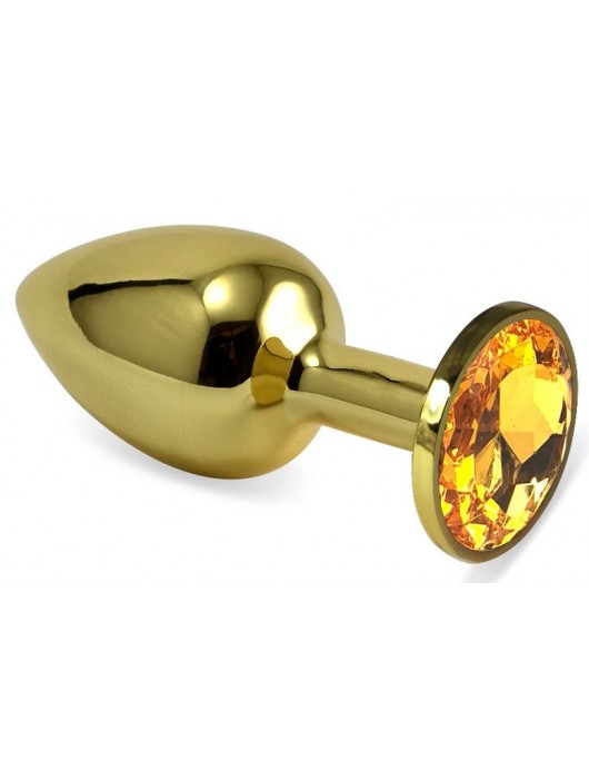Золотистая анальная пробка с оранжевым кристаллом - 6 см. - Vandersex - купить с доставкой в Новосибирске