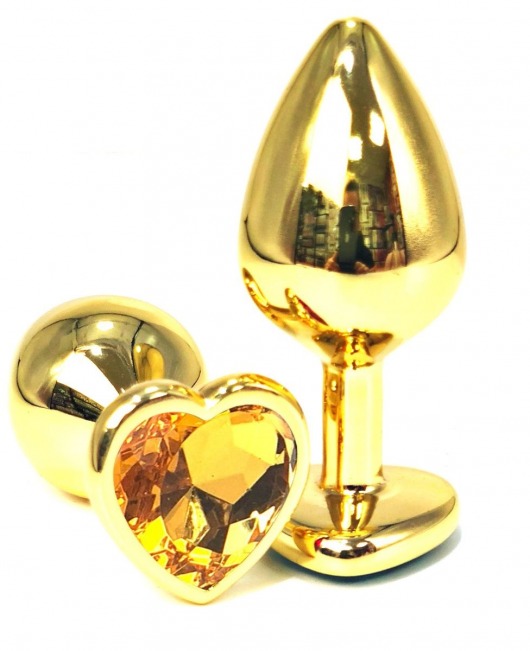 Золотистая анальная пробка с оранжевым кристаллом-сердцем - 6 см. - Vandersex - купить с доставкой в Новосибирске