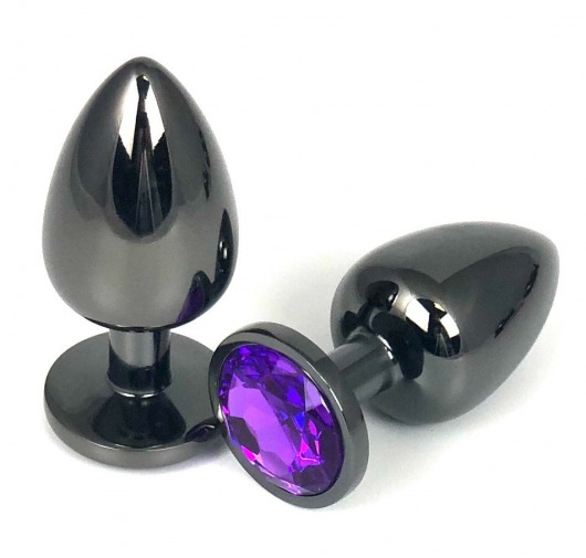 Черная металлическая анальная пробка с фиолетовым стразом - 9 см. - Vandersex - купить с доставкой в Новосибирске