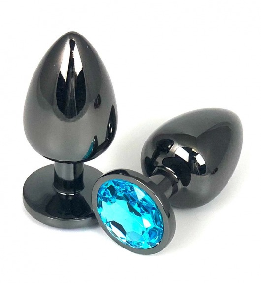 Черная металлическая анальная пробка с голубым стразом - 7,5 см. - Vandersex - купить с доставкой в Новосибирске
