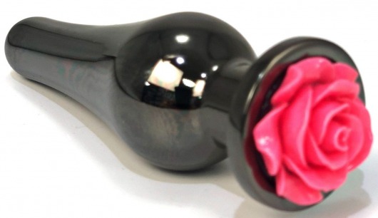 Черная удлиненная анальная пробка с коралловой розой - 12,5 см. - Vandersex - купить с доставкой в Новосибирске