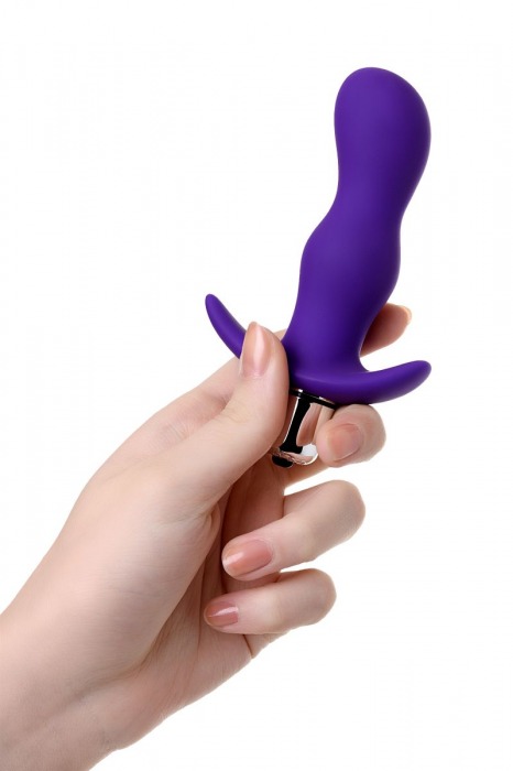Фиолетовая изогнутая анальная вибропробка - 11,2 см. - A-toys
