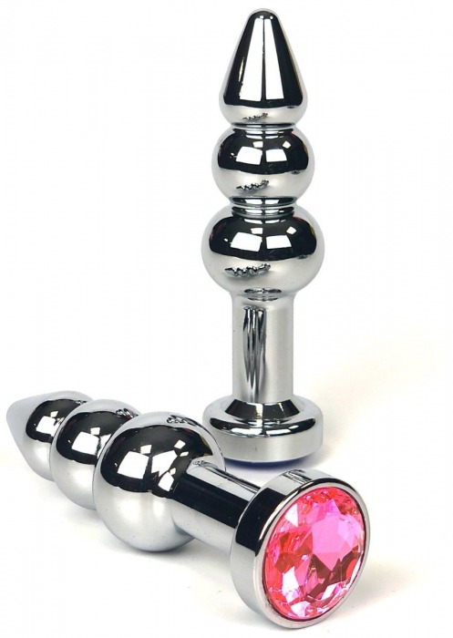Серебристая анальная ёлочка с нежно-розовым кристаллом - 11 см. - Vandersex - купить с доставкой в Новосибирске