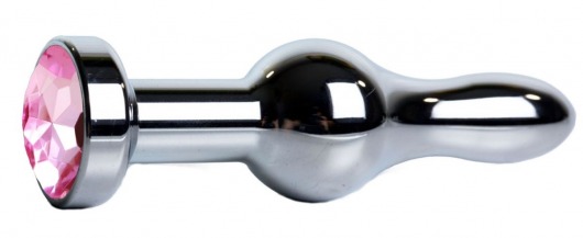 Серебристая каплевидная анальная пробка с нежно-розовым кристаллом - 10,5 см. - Vandersex - купить с доставкой в Новосибирске