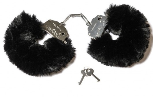 Дерзкие наручники с пушистым черным мехом - Le Frivole - купить с доставкой в Новосибирске