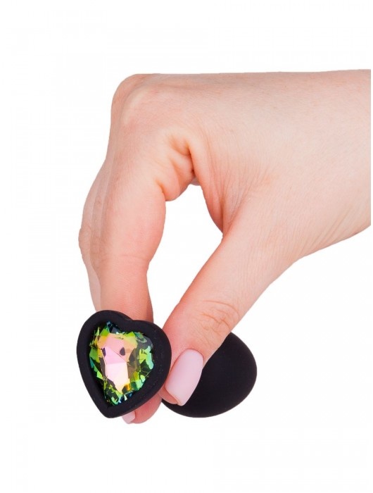 Черная силиконовая пробка с радужным кристаллом - 7,3 см. - Джага-Джага - купить с доставкой в Новосибирске