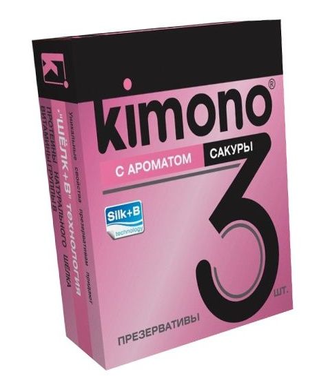 Презервативы KIMONO с ароматом сакуры - 3 шт. - Kimono - купить с доставкой в Новосибирске