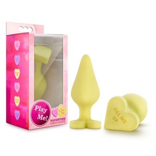 Желтая анальная пробка с основанием-сердечком Naughtier Candy Heart Fill Me Up - 8,9 см. - Blush Novelties - купить с доставкой в Новосибирске