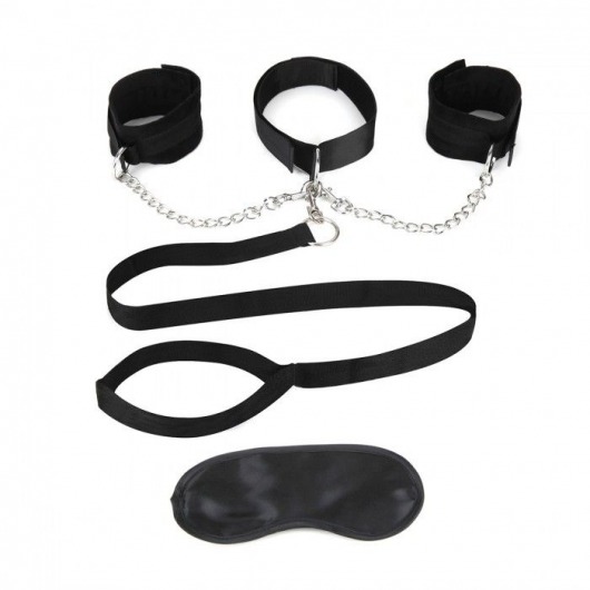 Чёрный ошейник с наручниками и поводком Collar Cuffs   Leash Set - Lux Fetish - купить с доставкой в Новосибирске