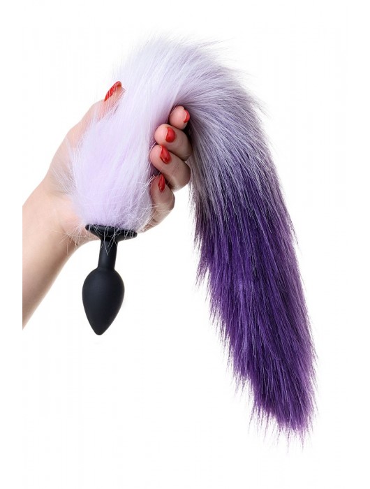 Черная анальная втулка с фиолетово-белым хвостом - размер S - POPO Pleasure