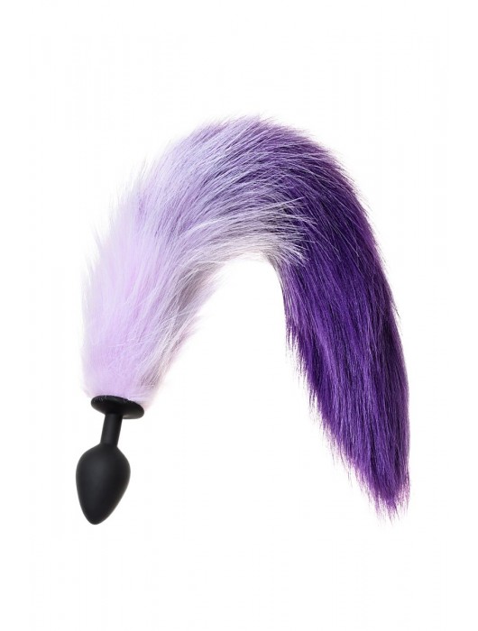 Черная анальная втулка с фиолетово-белым хвостиком - размер M - POPO Pleasure