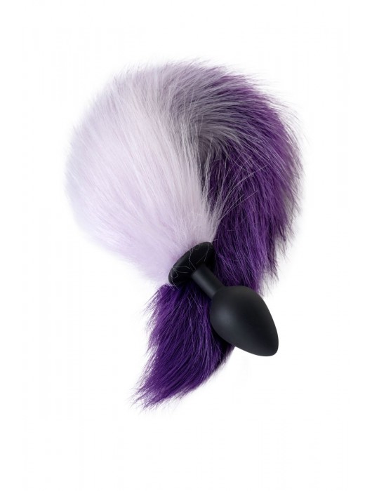 Черная анальная втулка с фиолетово-белым хвостиком - размер M - POPO Pleasure