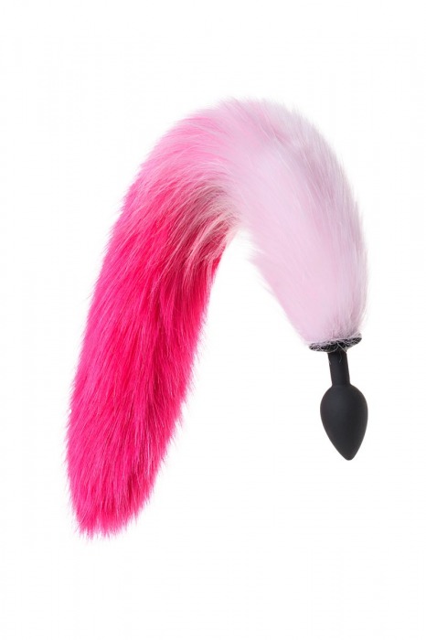 Черная анальная втулка с бело-розовым хвостиком - размер S - POPO Pleasure