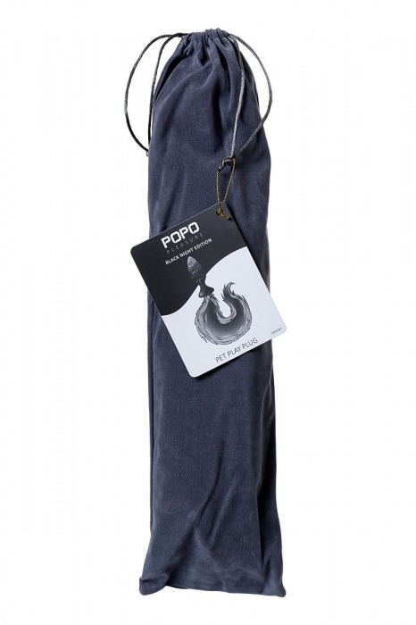 Черная анальная втулка с бело-розовым хвостиком - размер S - POPO Pleasure