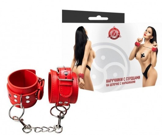 Красные наручники с сердечками на цепочке - Джага-Джага - купить с доставкой в Новосибирске