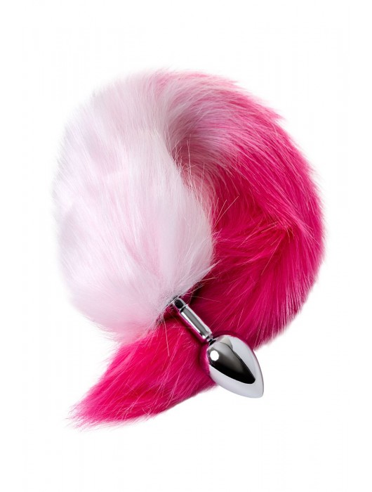 Серебристая анальная втулка с бело-розовым хвостом - размер S - ToyFa - купить с доставкой в Новосибирске