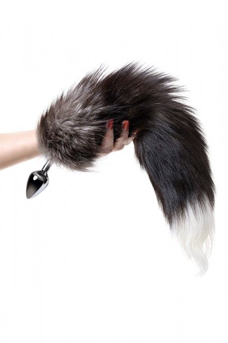 Серебристая металлическая анальная втулка с хвостом чернобурой лисы - размер S - ToyFa - купить с доставкой в Новосибирске