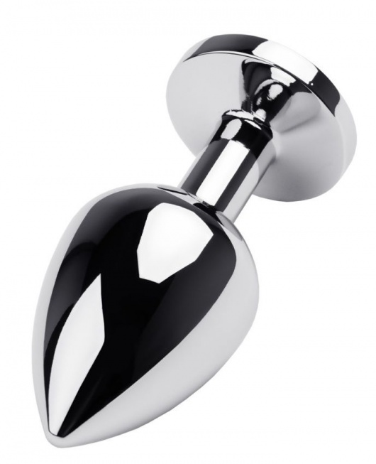 Серебристая коническая анальная пробка с черным кристаллом - 8 см. - ToyFa - купить с доставкой в Новосибирске