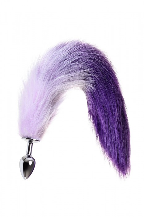 Серебристая металлическая анальная втулка с фиолетово-белым хвостом - размер S - ToyFa - купить с доставкой в Новосибирске