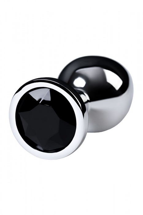 Серебристая коническая анальная пробка с черным кристаллом - 7 см. - ToyFa - купить с доставкой в Новосибирске