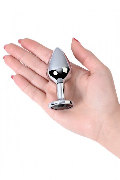 Серебристая коническая анальная пробка с черным кристаллом - 7 см. - ToyFa - купить с доставкой в Новосибирске