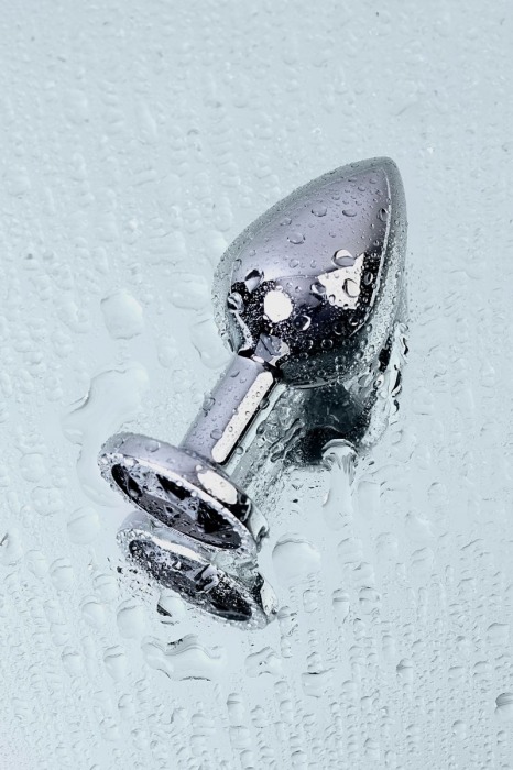 Серебристая коническая анальная пробка с черным кристаллом - 7 см. - ToyFa - купить с доставкой в Новосибирске