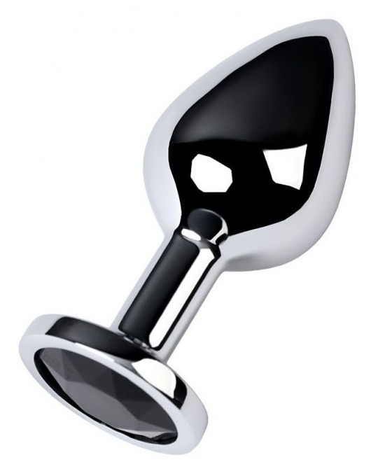 Серебристая коническая анальная пробка с черным кристаллом - 7 см. - ToyFa - купить с доставкой в Новосибирске