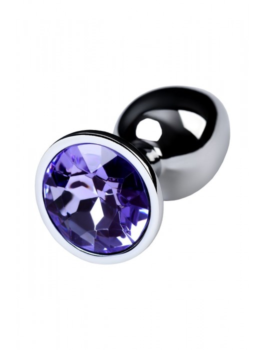 Серебристая конусовидная анальная пробка с фиолетовым кристаллом - 7 см. - ToyFa - купить с доставкой в Новосибирске