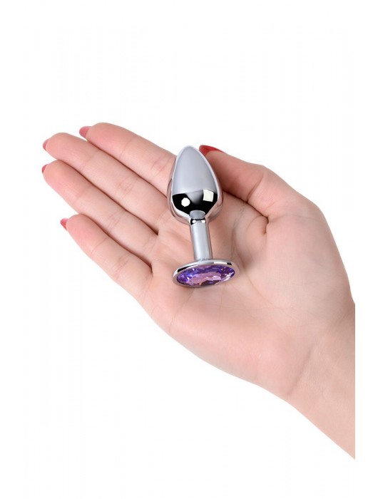 Серебристая конусовидная анальная пробка с фиолетовым кристаллом - 7 см. - ToyFa - купить с доставкой в Новосибирске