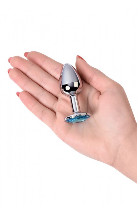 Серебристая конусовидная анальная пробка с голубым кристаллом - 7 см. - ToyFa - купить с доставкой в Новосибирске