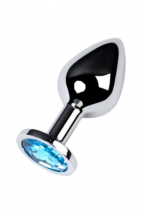 Серебристая конусовидная анальная пробка с голубым кристаллом - 8 см. - ToyFa - купить с доставкой в Новосибирске