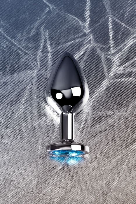 Серебристая конусовидная анальная пробка с голубым кристаллом - 8 см. - ToyFa - купить с доставкой в Новосибирске