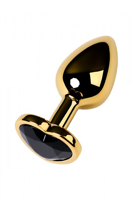 Золотистая коническая анальная пробка с черным кристаллом-сердечком - 7 см. - ToyFa - купить с доставкой в Новосибирске