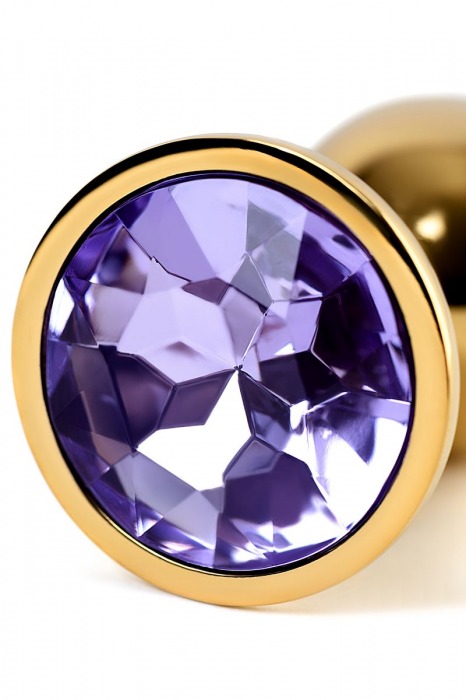 Золотистая коническая анальная пробка с фиолетовым кристаллом - 7 см. - ToyFa - купить с доставкой в Новосибирске