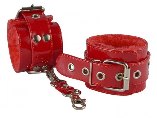 Красные лаковые наручники с меховой отделкой - Sitabella - купить с доставкой в Новосибирске
