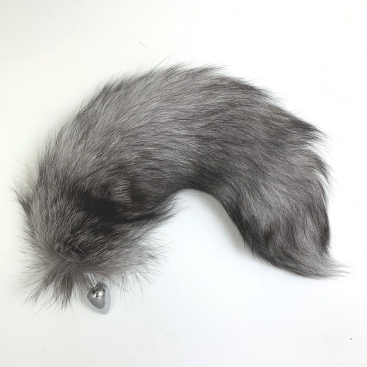 Серебристая металлическая анальная пробка с черно-голубым хвостом - размер М - Vandersex - купить с доставкой в Новосибирске