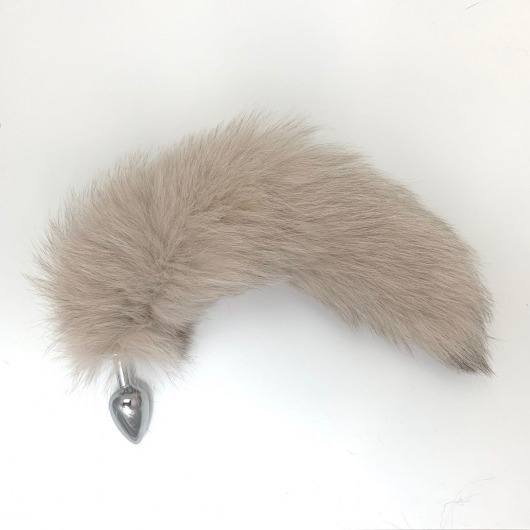 Серебристая металлическая анальная пробка с бежевым хвостом - размер S - Vandersex - купить с доставкой в Новосибирске