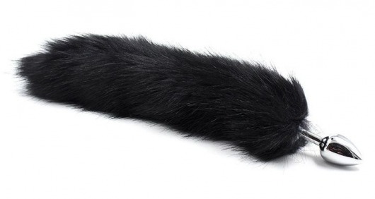 Серебристая металлическая анальная пробка с черным хвостом - размер S - Vandersex - купить с доставкой в Новосибирске