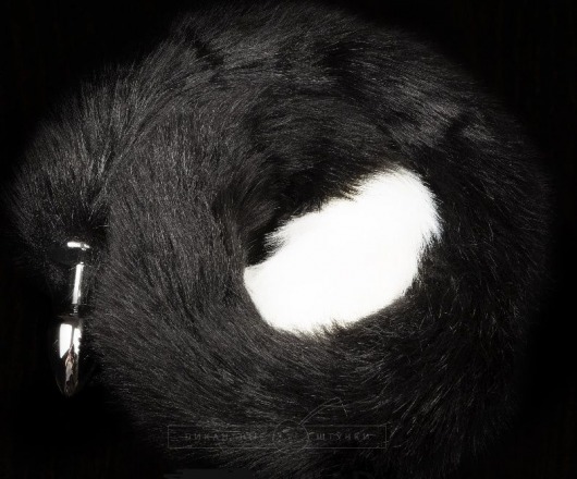 Серебристая анальная пробка с черным хвостом - Пикантные штучки - купить с доставкой в Новосибирске