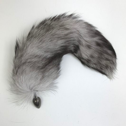 Серебристая металлическая анальная втулка с черно-белым хвостом - размер S - Vandersex - купить с доставкой в Новосибирске