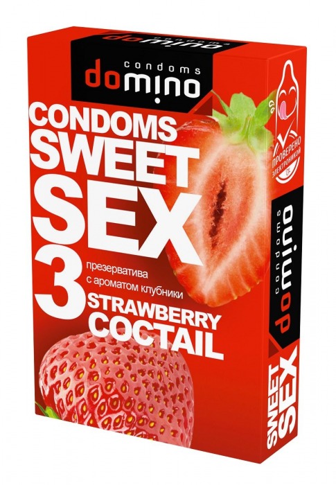 Презервативы для орального секса DOMINO Sweet Sex с ароматом клубничного коктейля  - 3 шт. - Domino - купить с доставкой в Новосибирске