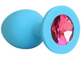 Голубая силиконовая анальная пробка с малиновым кристаллом - 9,5 см. - Bior toys - купить с доставкой в Новосибирске
