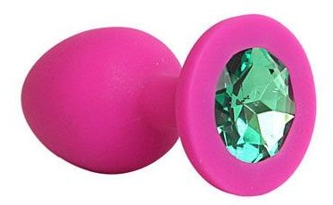Ярко-розовая анальная пробка с зеленым кристаллом - 9,5 см. - Bior toys - купить с доставкой в Новосибирске