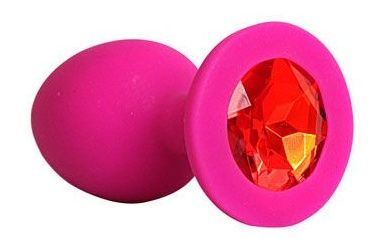 Ярко-розовая анальная пробка с красным кристаллом - 9,5 см. - 1137 - купить с доставкой в Новосибирске