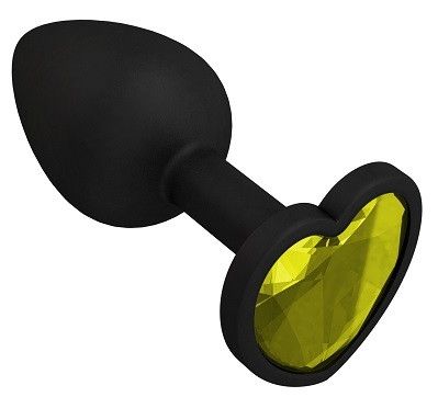 Черная силиконовая пробка с желтым кристаллом-сердцем - 8,5 см. - Джага-Джага - купить с доставкой в Новосибирске