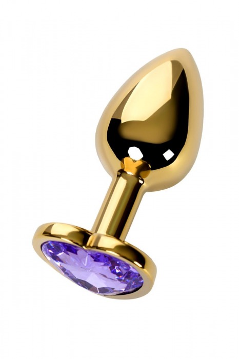 Золотистая анальная втулка с фиолетовым кристаллом-сердечком - 7 см. - ToyFa - купить с доставкой в Новосибирске