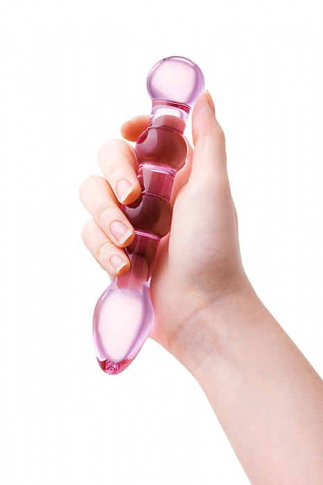 Розовый фаллоимитатор-ёлочка из прозрачного стекла - 17 см. - Sexus