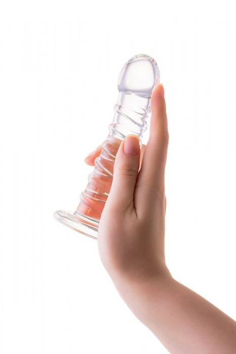 Фаллос со спиралевидным рельефом из прозрачного стекла - 14 см. - Sexus