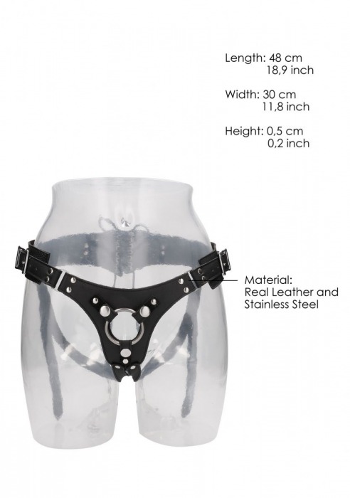 Черные трусики O-ring для страпона Leather Strap-on Harness - Shots Media BV - купить с доставкой в Новосибирске